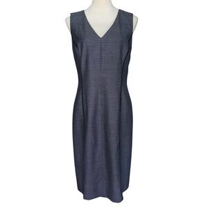 Lafayette 148 Women's Blue Gray Sheath Dress Wool Silk Sleeveless 6 Career Vneck